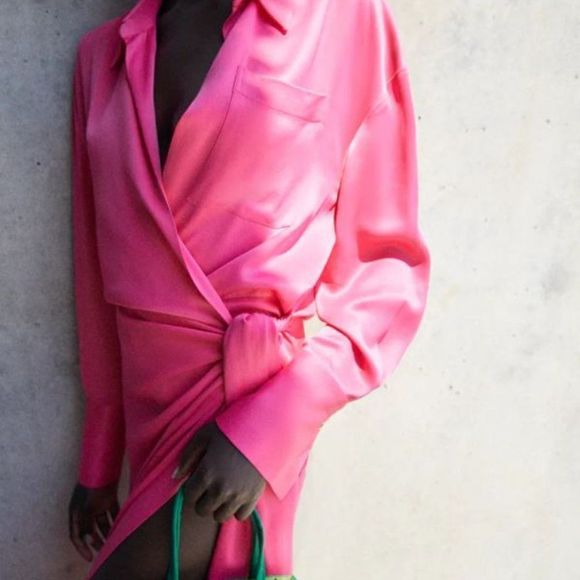 ZARA PINK WRAP SHIRT MAXI DRESS - Picture 9 of 10